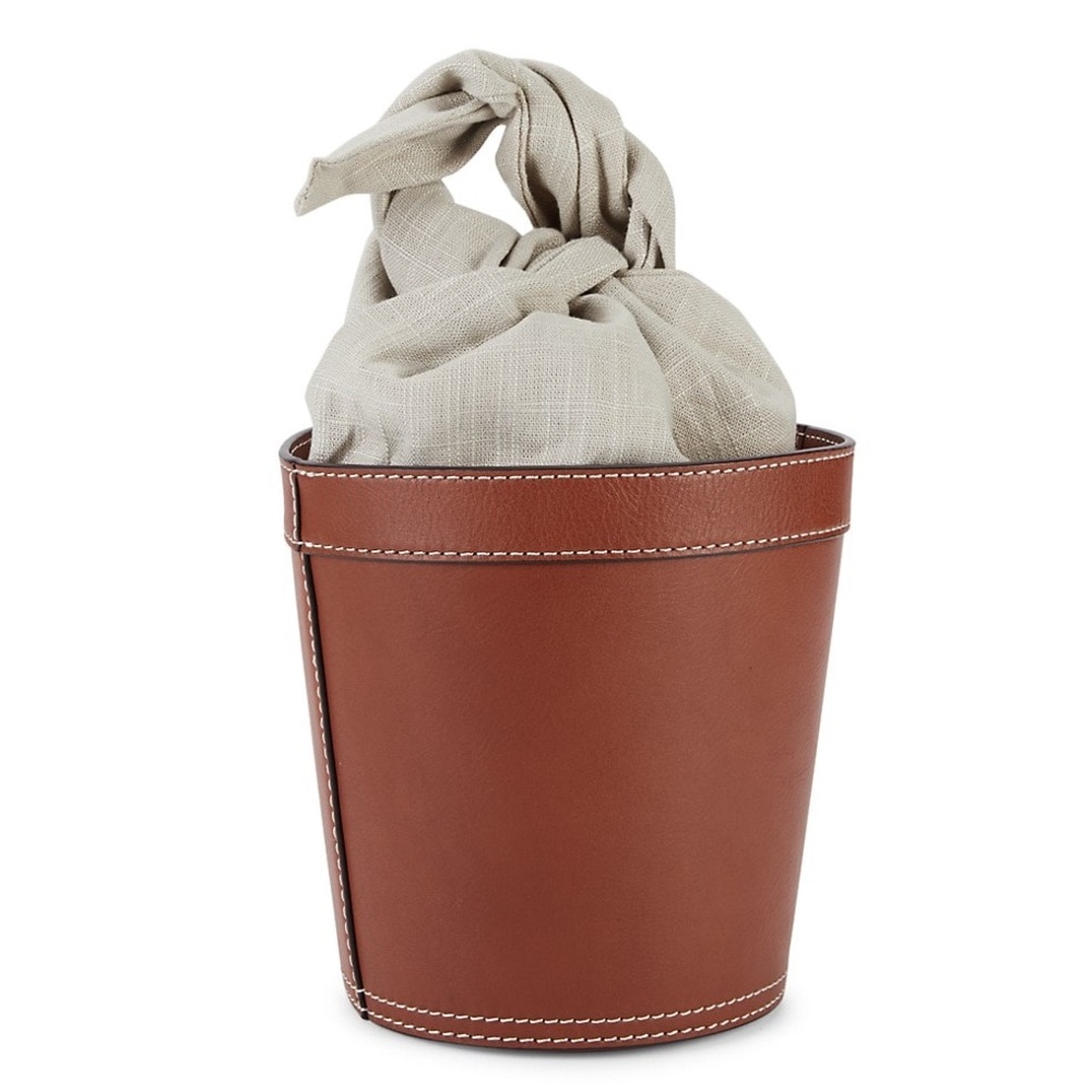 Staud Britt Linen & Leather Brown Bucket Bag - Picture 13 of 15